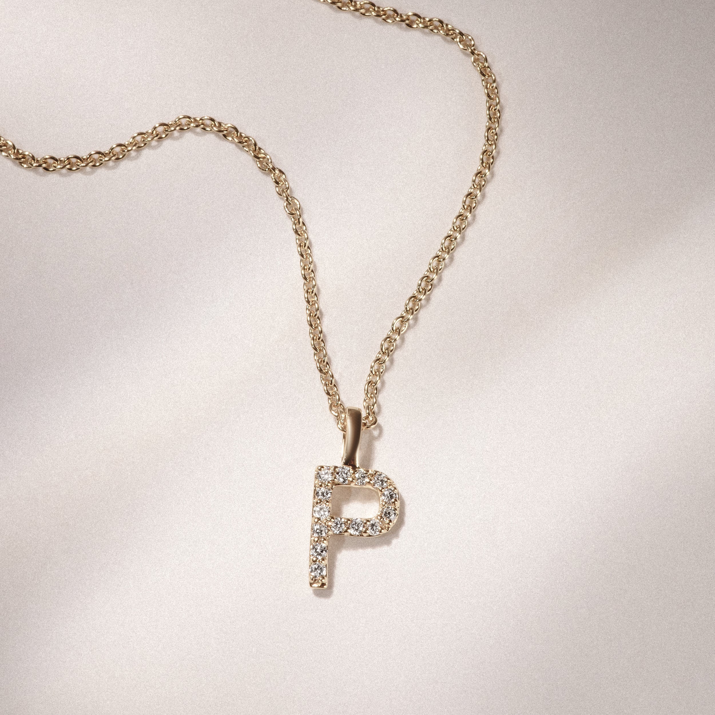 Love Letter Initial P Lab Diamond Necklace set in 9K Yellow Gold